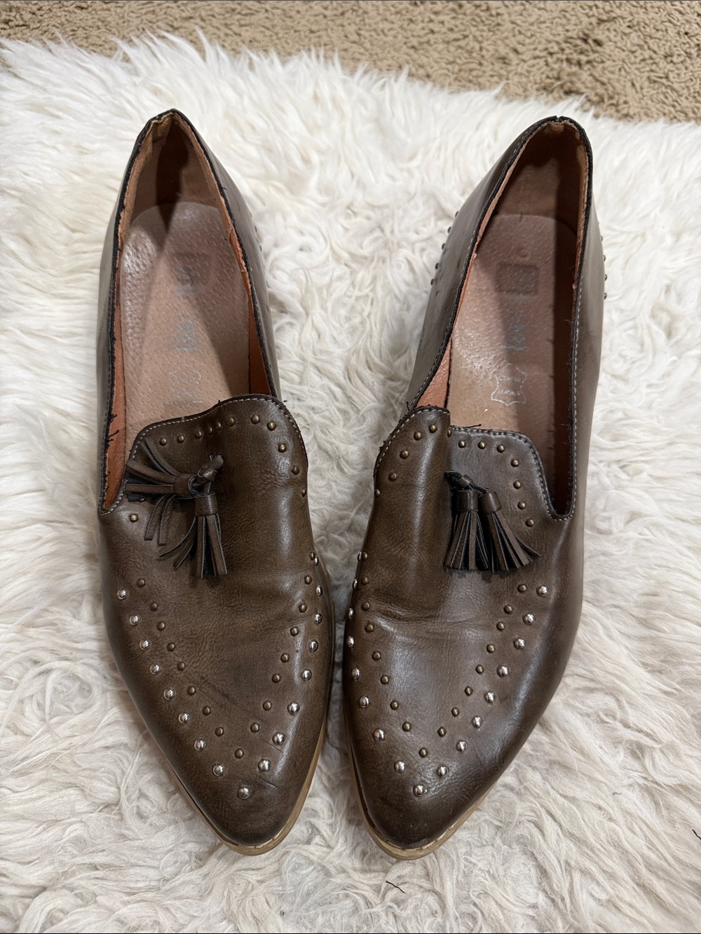 Anthropologie Mi.iM The Adline Tasseled Brown Studded Loafer Size 9 - Picture 7 of 8